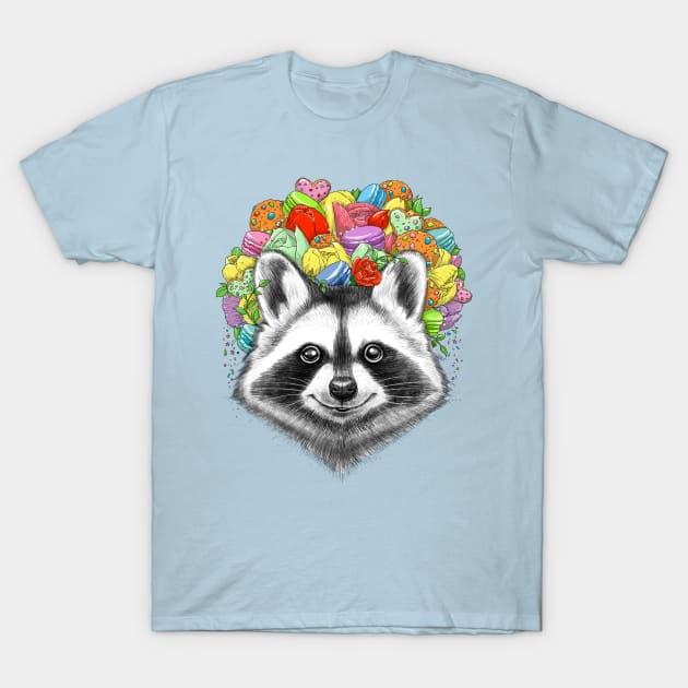 raccoon with a bouquet T-Shirt by NikKor